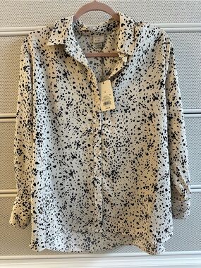 a new day Cream Blouse with Black Speckle Print